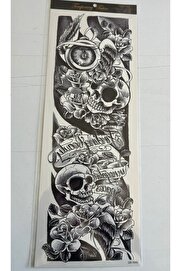 Ai̇rbrush Tattoo İskelet Gül 1 Hafta Kalıcı Tam Kol Kaplama Bacak Yapıştırma Geçi̇ci̇ Dövme 46 Cm