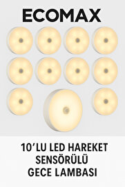 TRENDMEN 10’lu Hareket Sensörlü Kablosuz Gece Lambası – Merdiven, Dolap, Koridor, Pil ile Çalışır LED Işık