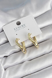 Toptan Bulurum Gold Renk Eğik Halka Model Pirinç Kadın Küpe
