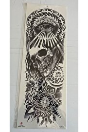 Ai̇rbrush Tattoo İskelet Mandala 1 Hafta Kalıcı Tam Kol Bacak Yapıştırma Geçi̇ci̇ Dövme 46 Cm
