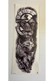 Ai̇rbrush Tattoo Aslan Kurt 1 Hafta Kalıcı Tam Kol Bacak Yapıştırma Geçi̇ci̇ Dövme 46 Cm