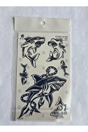 Ai̇rbrush Tattoo Köpek Balığı 18X11 Cm Yarı Kalıcı Geçi̇ci̇ Dövme