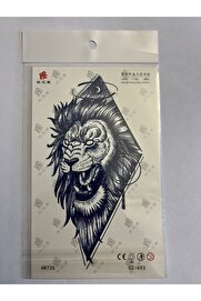 Ai̇rbrush Tattoo Kükreyen Aslan 18X11 Cm 1 Aylık Yarı Kalıcı Yapıştırma Geçi̇ci̇ Dövme