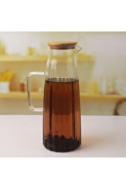 STOREMAX buyflair Bambu Kapaklı Borosilikat Cam Yağdanlık ve Sürahi | 1000ml (11x26cm) Çok Amaçlı İçecek ve S