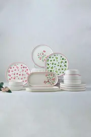 STOREMAX shopverse Seramik 14 Parça 6 Kişilik Berthe Çiçek Tasarımlı Stackable Kahvaltı Takımı& Kahvaltı Seti