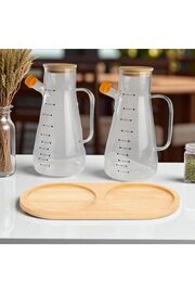 STOREMAX shopverse 3'lü Yağdanlık Seti Borasilikat Bambu Kapaklı Yağlık Altlığı Ayçiçek Yağı Zeytin Yağı