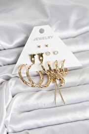 Evi̇mdeyokyok Gold Renk Pi̇ri̇nç 6 Lı Kadın Küpe Seti̇ Tj-Bkp11322