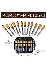 Buti̇k Turk Elena 12 Parça Çantalı Ağaç Oyma Ve Kesi̇ci̇ Set