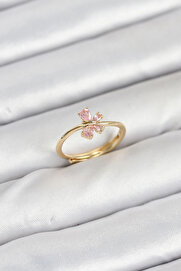 Buti̇k Pi̇ri̇nç Gold Renk Pembe Kelebek Kadın Yüzük
