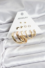 Buti̇k Gold Renk 6 Çi̇ftli̇ Pi̇ri̇nç Kadın Küpe Seti̇