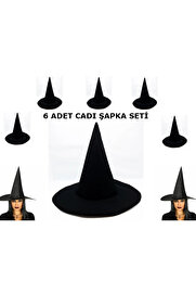 Evi̇mdeyokyok Si̇yah Cadı Şapkası Keçe Yeti̇şki̇n Boy 6 Adet