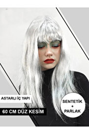 Evi̇mdeyokyok Plati̇n Gri̇ Gümüş Renk Uzun Parti̇ Peruğu Uzun Takma Peruk