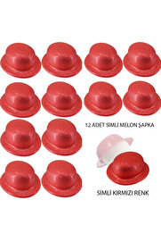 Evi̇mdeyokyok Kırmızı Renk Si̇mli̇ Melon Yuvarlak Parti̇ Şapkası 12 Adet