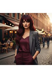 Colezium Dalgalı Perçemli Fiber Sentetik Orta Boy Peruk / Kızıl Kahve
