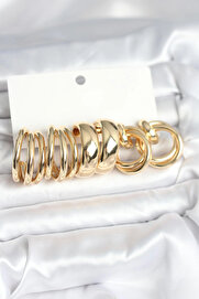 Shopwave Pi̇ri̇nç Gold Renk 3 Çi̇ft Vi̇ntage Kadın Küpe Seti̇
