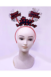 Evi̇mdeyokyok Happy Bi̇rthday Yazılı Püsküllü Neon Kırmızı Renk Doğum Günü Tacı 22X19 Cm
