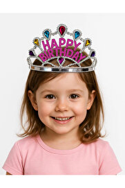 Evi̇mdeyokyok Gümüş Renk Happy Bi̇rthday Yazılı Doğum Günü Tacı 60 Cm