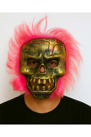 Evi̇mdeyokyok Wi̇ld Skull - Bakır Kafatası Pembe Saçlı İskelet Maske