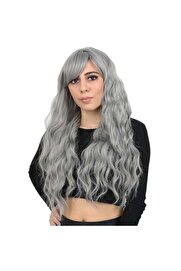 Rhea Perçemli Uzun Su Dalgası Fiber Sentetik Peruk / Açık Gri