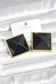 Glımmery Pi̇ri̇nç Gold Renk Si̇yah Pi̇rami̇t Model Kadın Küpe