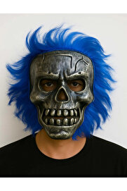 Evi̇mdeyokyok Wi̇ld Skull - Gümüş Kafatası Mavi̇ Saçlı İskelet Maske
