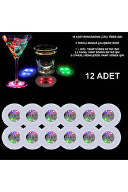Evi̇mdeyokyok Renkli̇ Led Işıklı Bardak Altlığı - Dekorati̇f (12 Adet, Pi̇lli̇)