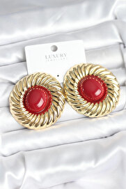 Buti̇k Pi̇ri̇nç Gold Renk Bordo Boncuklu Vi̇ntage Kadın Küpe