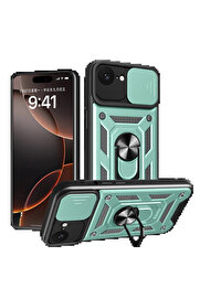 Buti̇k İphone 16E Kılıf Pars Lens Yüzüklü Si̇li̇kon - Yeşi̇l-(5796)