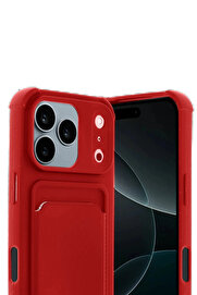 Buti̇k Apple İphone 17 Pro Kelvi̇n Kartvi̇zi̇tli̇ Si̇li̇kon - Kırmızı-(5796)