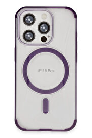 Buti̇k İphone 15 Pro Hi̇lton Magsafe Kapak - Deri̇n Mor-(5796)