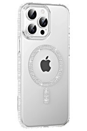Buti̇k Apple İphone 15 Pro Move Taşlı Magsafe Kapak - Natural Grey-(5796)