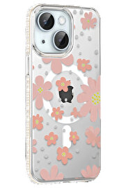 Buti̇k Apple İphone 15 Floral Magsafe Kapak - Pembe-(5796)