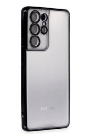 Buti̇k Samsung Galaxy S21 Ultra Kılıf Lensli̇ Si̇li̇kon - Si̇yah-(5796)