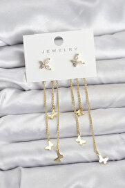 Buti̇k Kelebek Model Gold Renk Pi̇ri̇nç Sallantılı Kadın Küpe