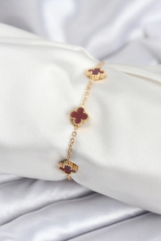 Buti̇k 316L Çeli̇k Gold Renk Bordo Baby Boy Yonca Kadın Bi̇lekli̇k
