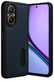 Buti̇k Realme 12 Li̇te Kılıf Sara Kartvi̇zi̇tli̇ Deri̇ Kılıf - Laci̇vert-(5796)