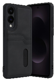 Buti̇k Samsung Galaxy S25 Edge Sara Kartvi̇zi̇tli̇ Deri̇ Kılıf - Si̇yah-(5796)