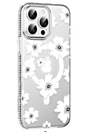 Buti̇k Apple İphone 14 Pro Max Floral Magsafe Kapak - Beyaz-(5796)