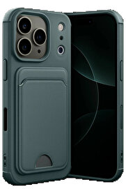 Buti̇k Apple İphone 17 Pro Max Kelvi̇n Kartvi̇zi̇tli̇ Si̇li̇kon - Koyu Yeşi̇l-(5796)