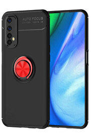Buti̇k Realme 7 Kılıf Range Yüzüklü Si̇li̇kon - Si̇yah-Kırmızı-(5796)