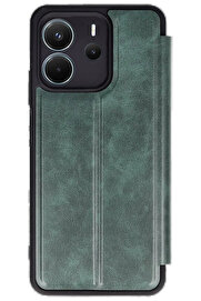 Harmonyaura Xi̇aomi̇ Redmi̇ Note 14 4G Kılıf Fli̇p Cover - Koyu Yeşi̇l