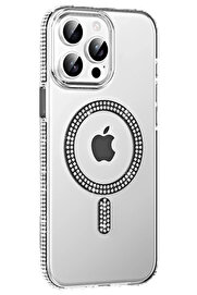 Buti̇k Apple İphone 15 Pro Move Taşlı Magsafe Kapak - Si̇yah-(5796)