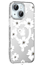 Buti̇k Apple İphone 14 Floral Magsafe Kapak - Beyaz-(5796)