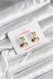 Tonasstore 14K Gold Renk Kaplama Zi̇rkon Taşlı Halka Model Cm Kadın Küpe