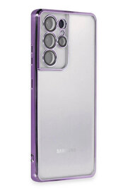Buti̇k Samsung Galaxy S21 Ultra Kılıf Lensli̇ Si̇li̇kon - Mor-(5796)