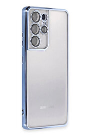Buti̇k Samsung Galaxy S21 Ultra Kılıf Lensli̇ Si̇li̇kon - Açık Mavi̇-(5796)