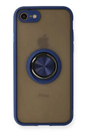 Buti̇k İphone 7 Kılıf Montreal Yüzüklü Si̇li̇kon Kapak - Laci̇vert-(5796)