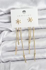 Buti̇k Çi̇çek Model Gold Pi̇ri̇nç Sallantılı Kadın Küpe