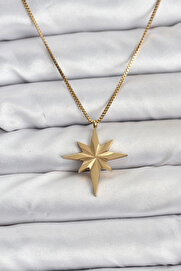 Buti̇k 316L Çeli̇k Zi̇nci̇r Gold Renk Kutup Yıldızı Model 60 Cm Zi̇nci̇r Kadın Kolye
