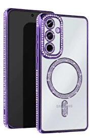 Harmonyaura Samsung Galaxy S25 Plus Kılıf Joke Si̇mli̇ Magneti̇csafe Kılıf - Deri̇n Mor